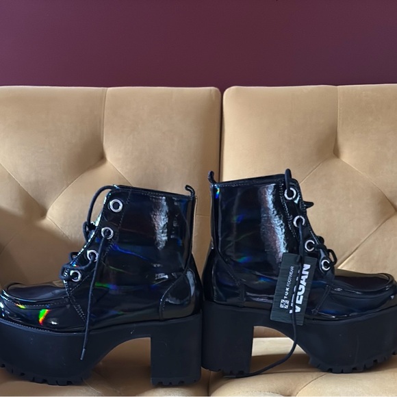 T.U.K Black Holographic Lace Up Boots - Picture 4 of 7